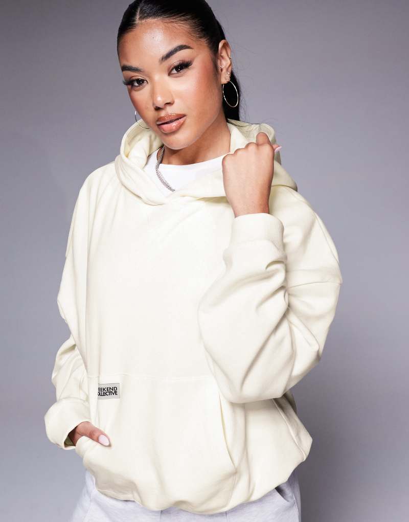 Weekend Collective bubble hem hoodie in cream ASOS Weekend Collective