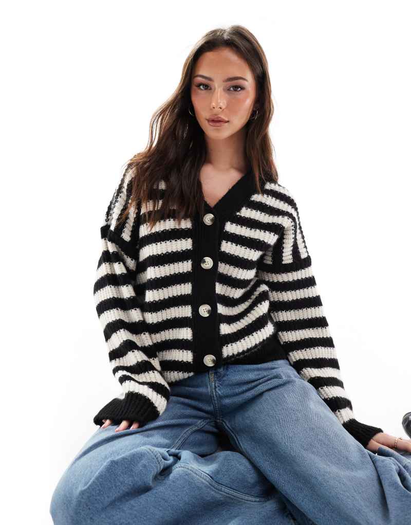 ASOS DESIGN chunky oversized cardigan in black and white stripe Asos Design