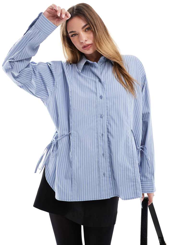 ASOS DESIGN long line shirt with tie side detail in stripe Asos Design