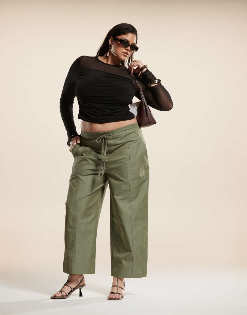 ASOS DESIGN Curve barrel pants with seam detail in khaki Asos Design