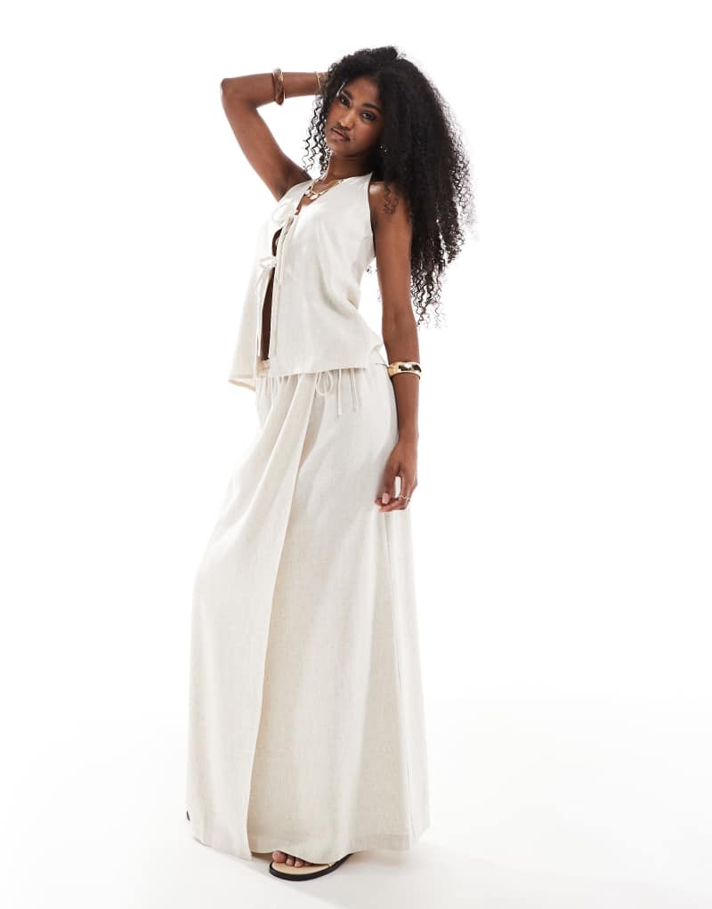 4th & Reckless linen blend wrap maxi beach skirt in beige - part of a set  4Th & Reckless