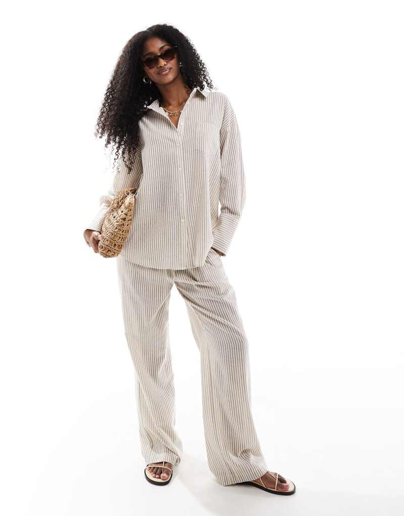 4th & Reckless lightweight linen look striped beach pants in beige - part of a set 4Th & Reckless