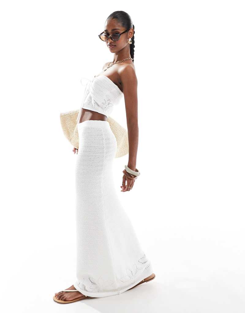 4th & Reckless knitted maxi beach skirt in white - part of a set 4Th & Reckless