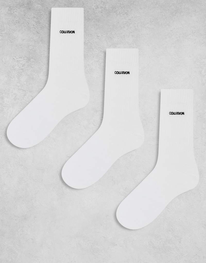 COLLUSION Unisex branded sock 3 pack in white Collusion