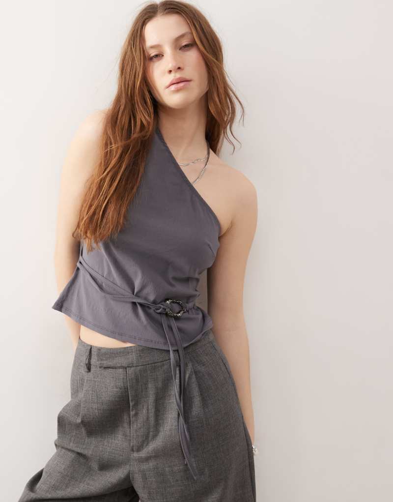 COLLUSION one shoulder top with hardwear waist tie Collusion