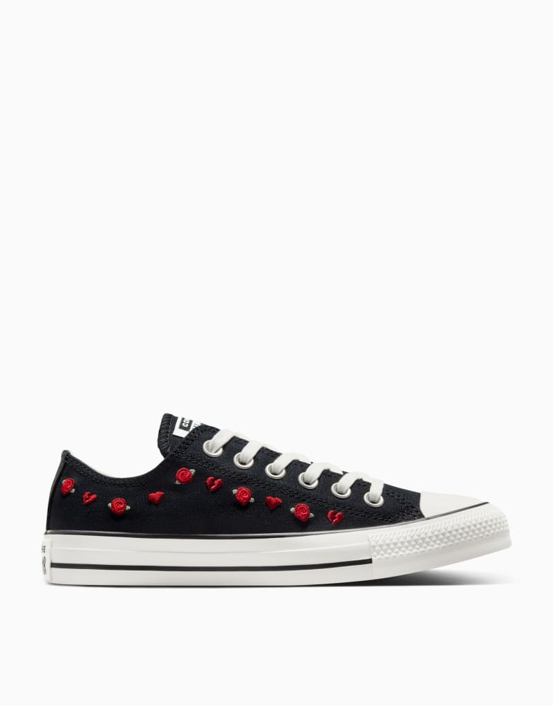 Converse Valentines Chuck Taylor All Star sneakers in black with hearts and roses embroidery Converse