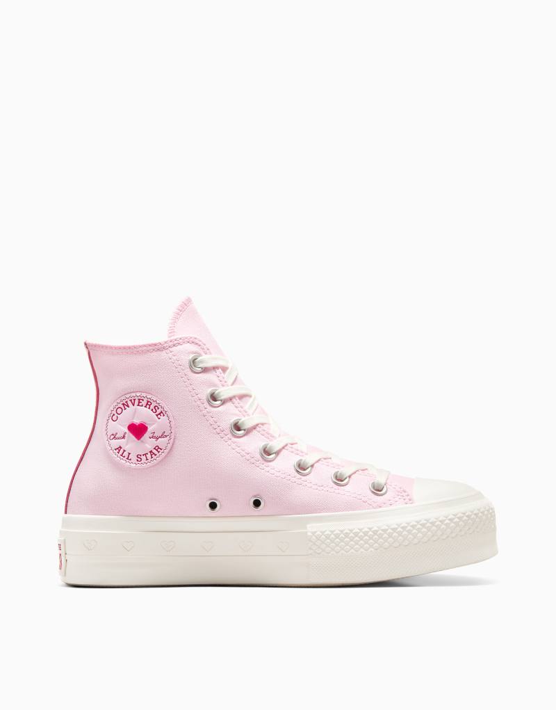 Converse Valentines Chuck Taylor All Star Lift sneakers in pink with red lace detail Converse