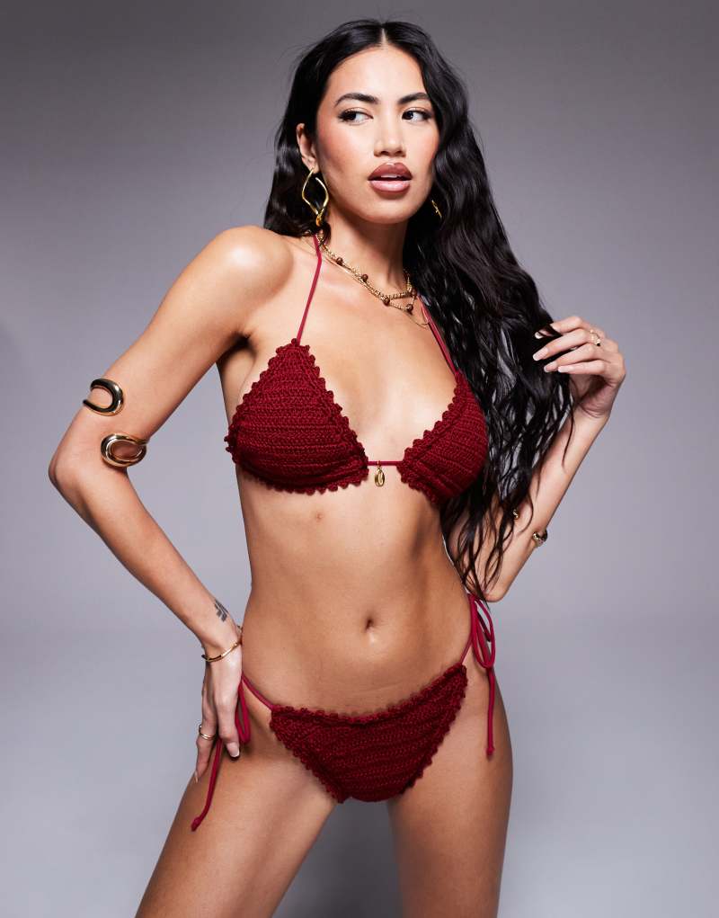 Candypants crochet triangle bikini top in cherry red Candypants