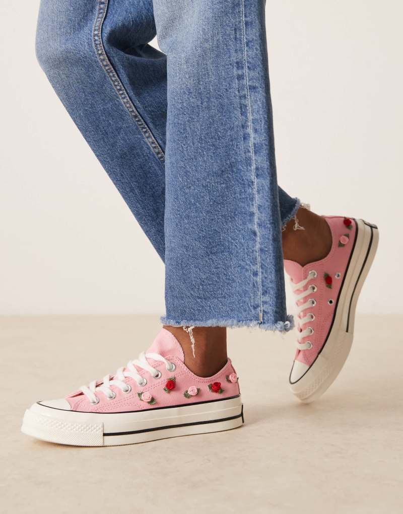 Converse Chuck 70 Valentines sneaker in pink with floral embroidery  Converse