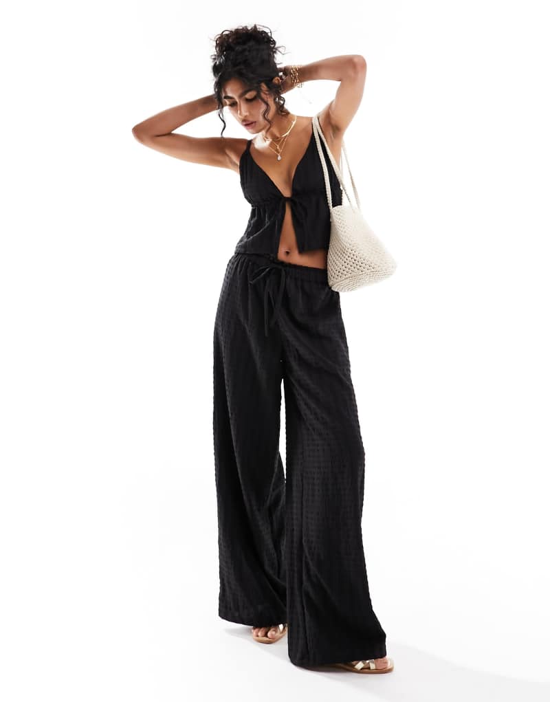 Esmee Exclusive beach textured wide leg pants in black - part of a set Esmée