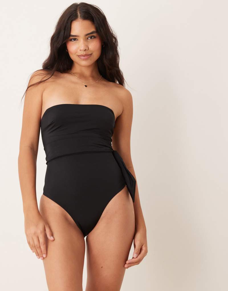 Free Society bandeau wrap swimsuit in black Free Society