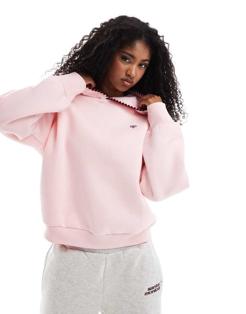 Miss Selfridge heart embroidered blanket stitch oversized hoodie in light pink Miss Selfridge