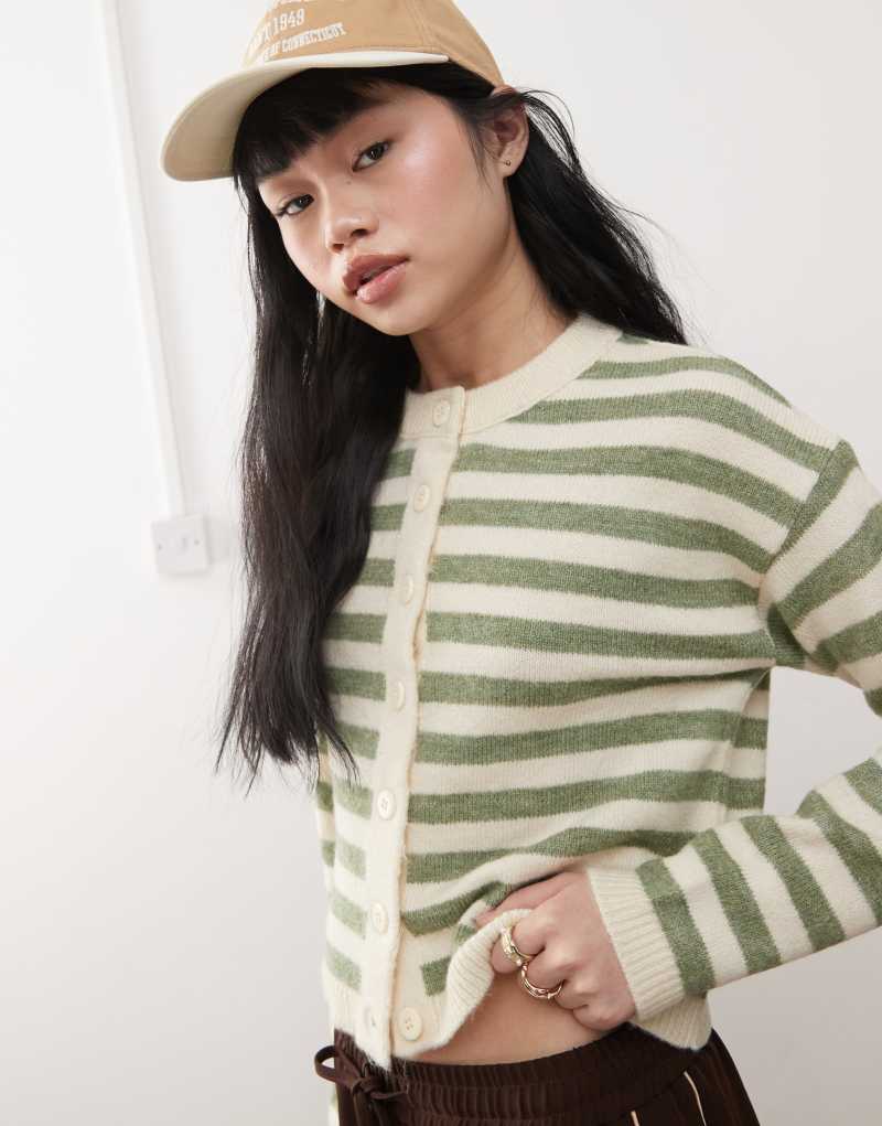 Miss Selfridge knit green stripe cardigan Miss Selfridge