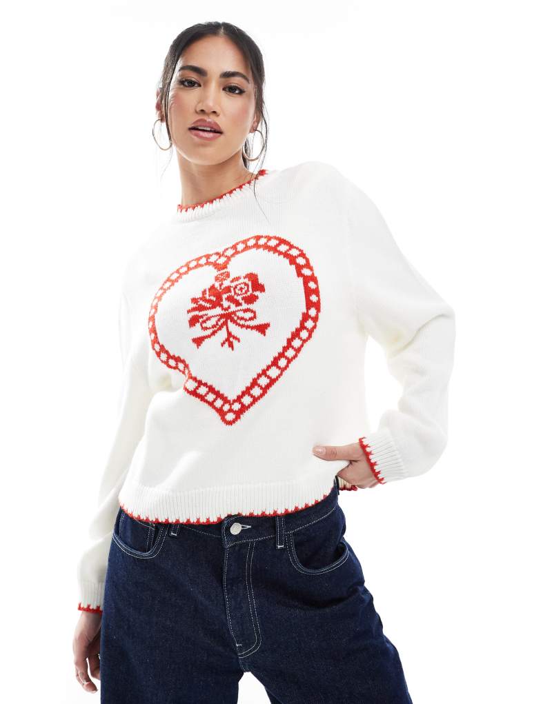 Miss Selfridge heart blanket stitch oversized knit sweater Miss Selfridge