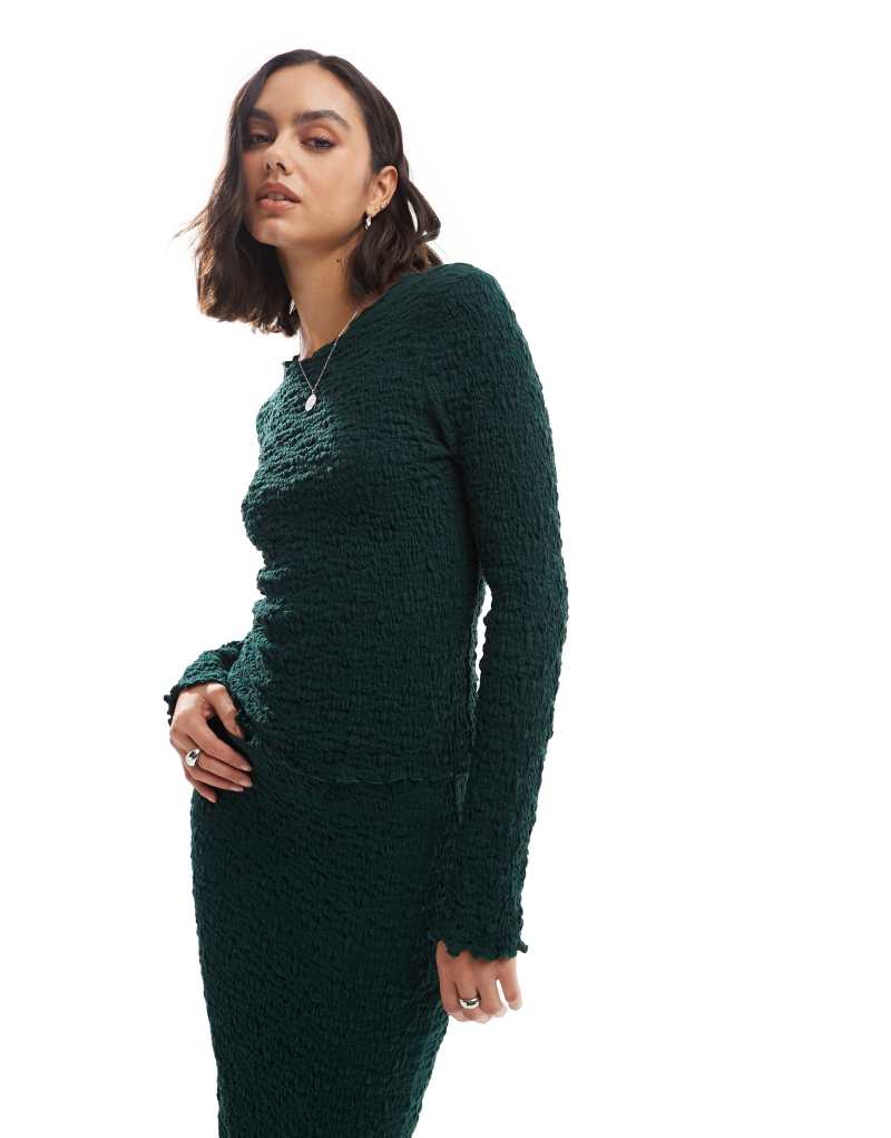 ONLY textured long sleeve top in emerald green - part of a set Only