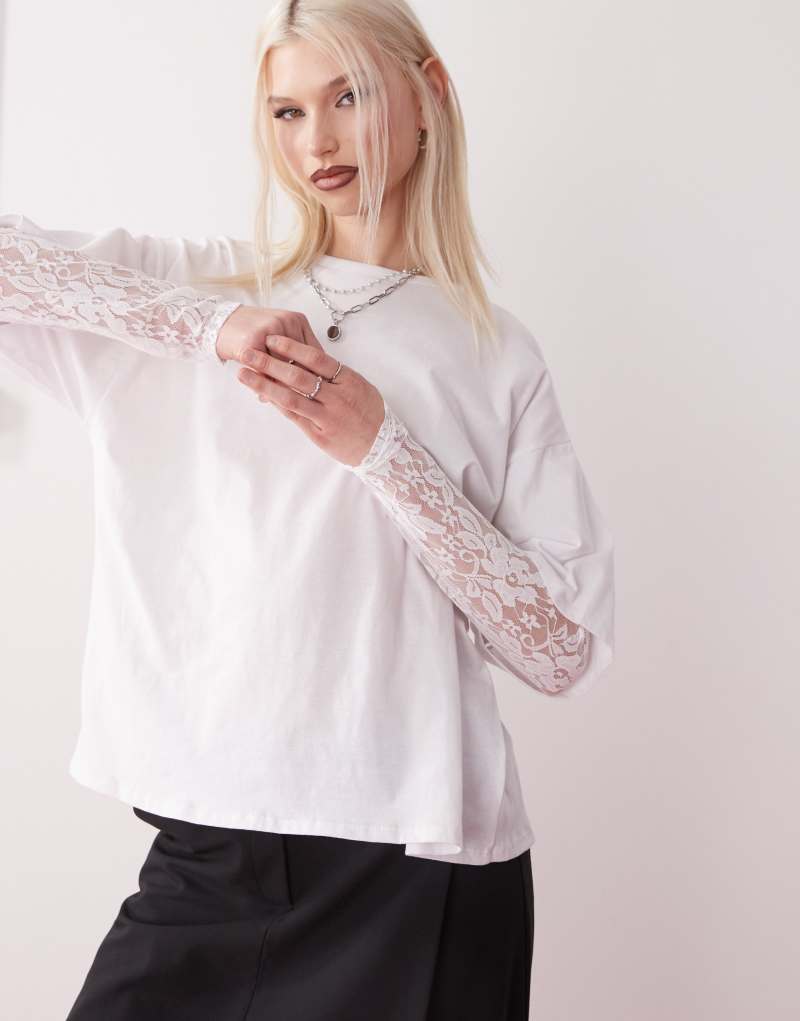 Reclaimed Vintage lace layer T-shirt in white  Reclaimed Vintage