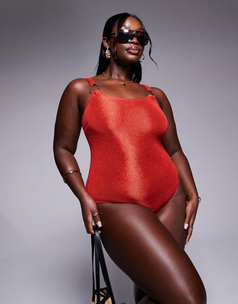 South Beach Curve crinkle swimsuit in rust South Beach