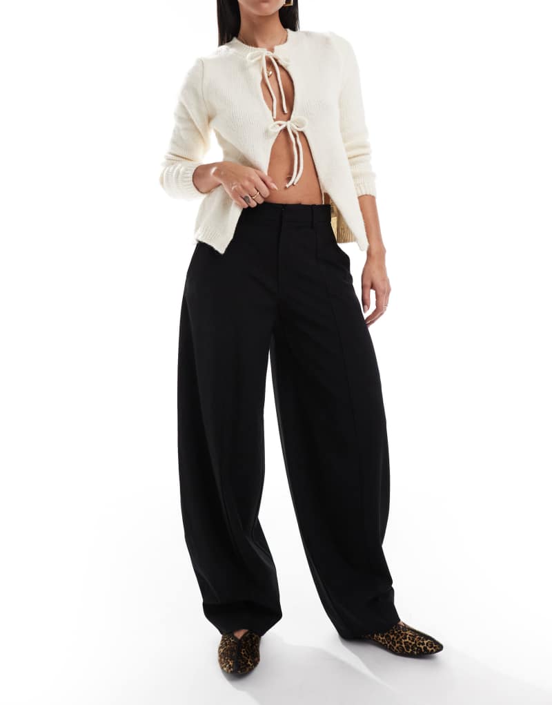 Stradivarius STR barrel leg tailored pants in black Stradivarius