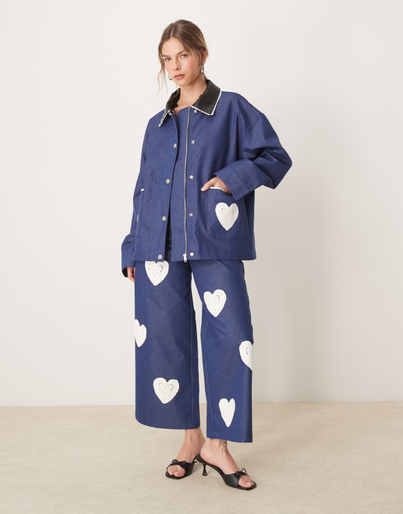 Sister Jane hearts embroidered jacket in denim blue - part of a set Sister jane