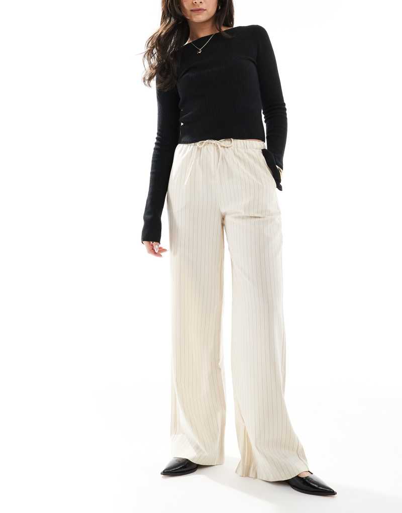 Stradivarius pull on pants in beige pinstripe Stradivarius