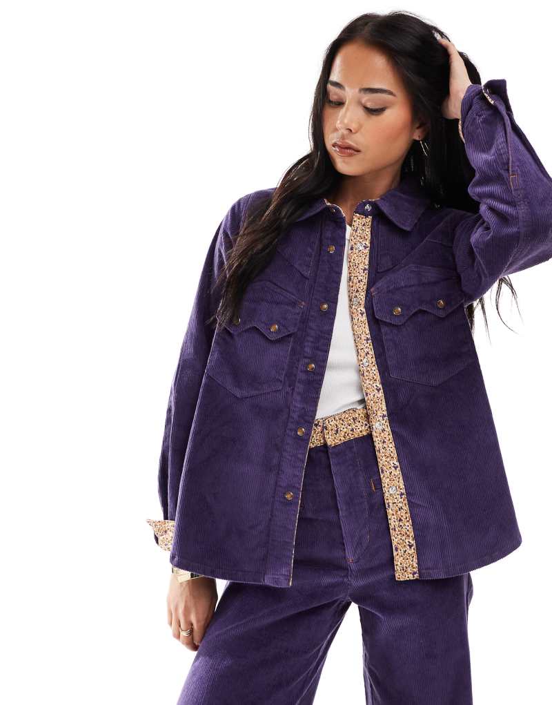 Scalpers Corduroy Trize Shirt In Purple   Scalpers