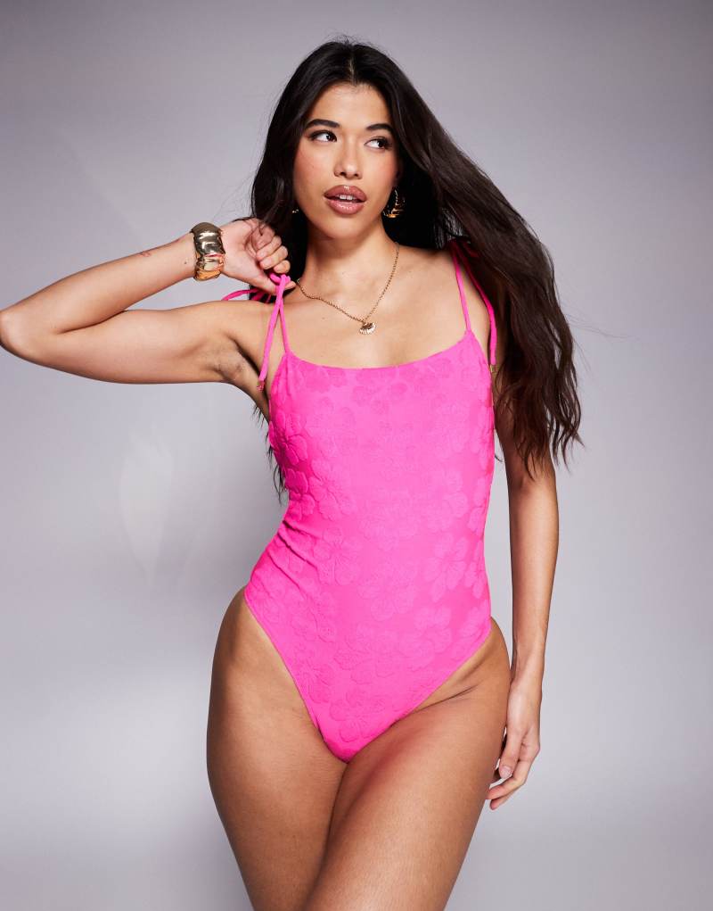 South Beach jacquard swimsuit in pink South Beach