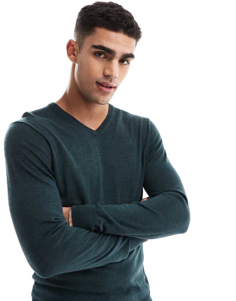 Scalpers Classic V-Neck Tricot Sweater In Darkgreen   Scalpers