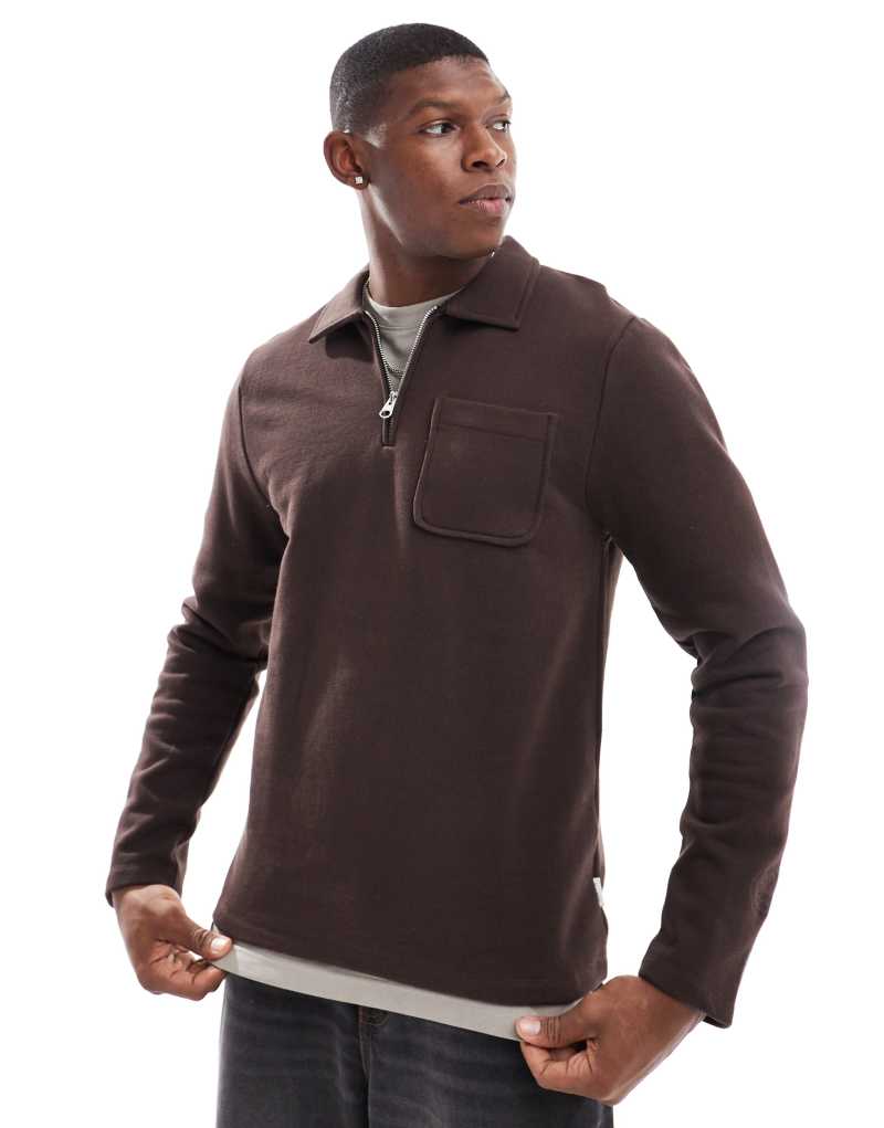 Scalpers polo pocket sweater in brown   Scalpers