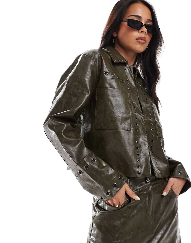 Scalpers eyelet jacket in green   Scalpers