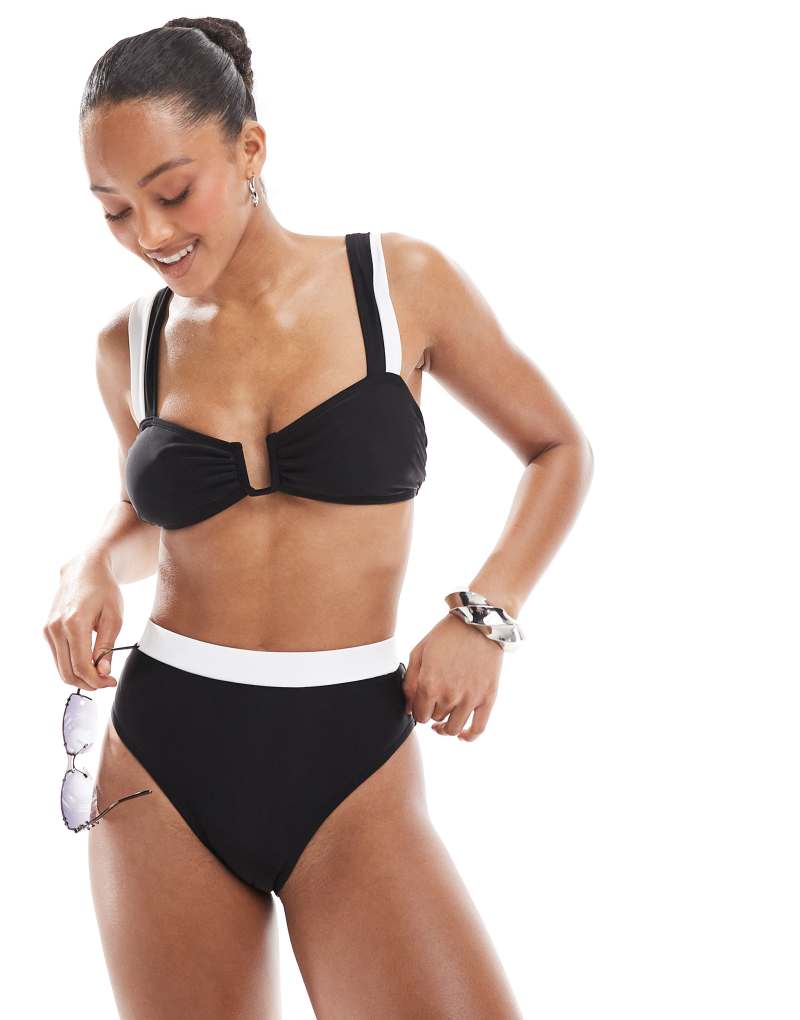 The Frolic exclusive contrast high waist bikini bottom in black and white - part of a set The Frolic