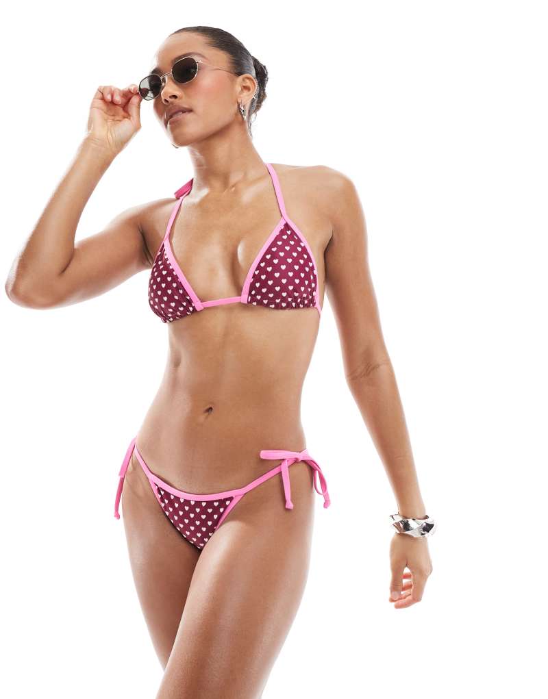 The Frolic Exclusive contrast heart print bikini bottoms in pink - part of a set  The Frolic