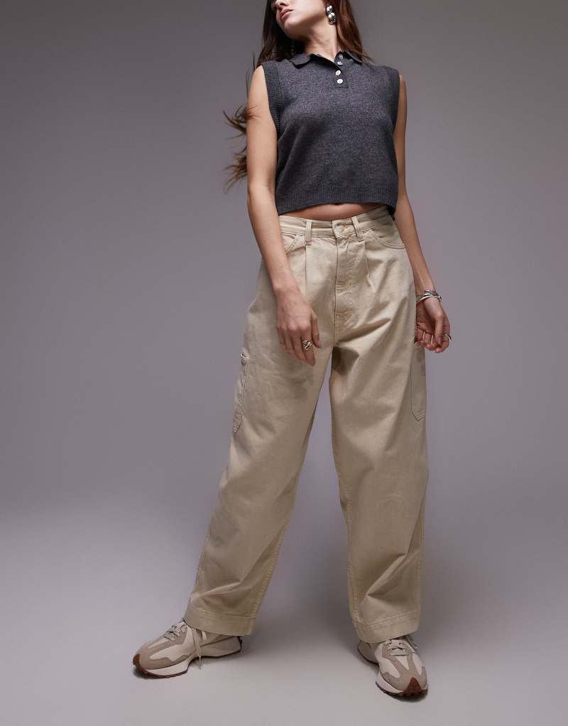 Topshop clean pull on cargo pants in beige Topshop