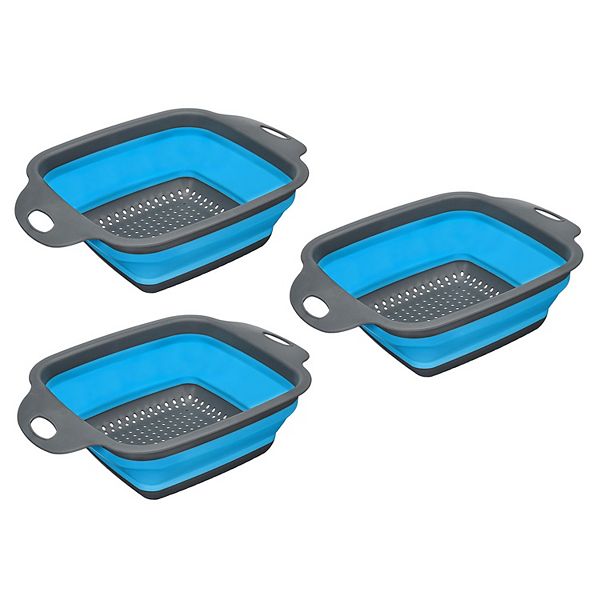 Collapsible Colander Set, 3 Pcs Silicone Square Foldable Strainer, Large Unique Bargains