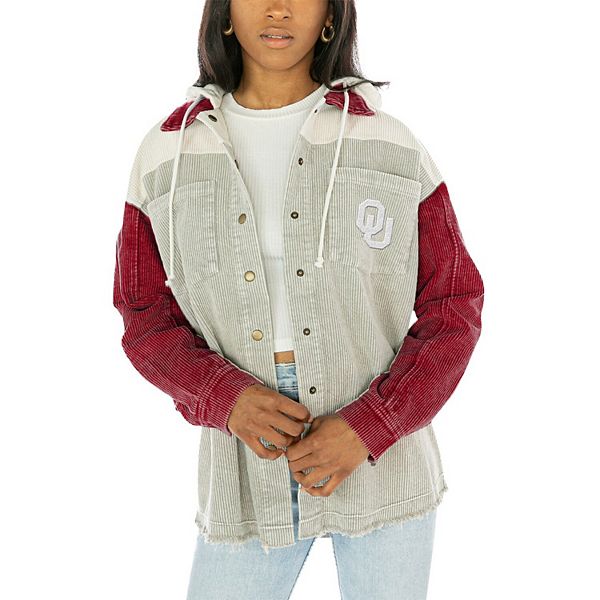 Women's Gameday Couture Gray Oklahoma Sooners Vintage Wash Corduroy Full-Snap Hooded Shacket Gameday Couture