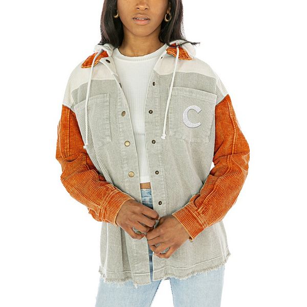 Women's Gameday Couture Gray Clemson Tigers Vintage Wash Corduroy Full-Snap Hooded Shacket Gameday Couture