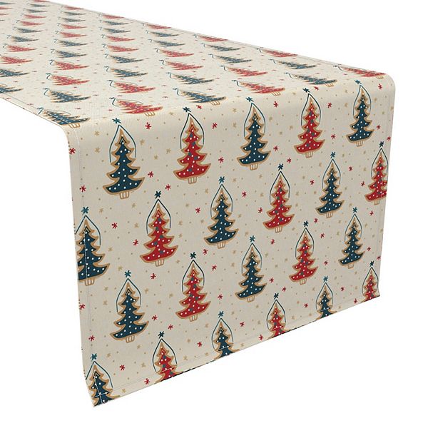 Table Runner, 100% Cotton, 16x90", Hand Drawn Christmas Trees Fabric Textile Products