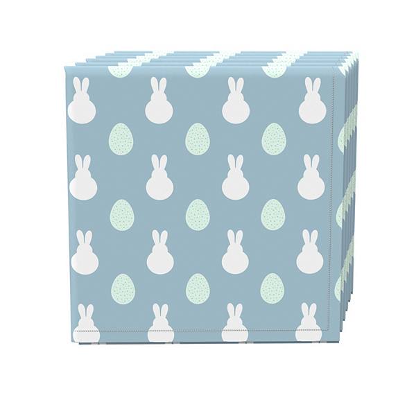 Napkin Set, 100% Polyester, Set of 4, 18x18", Blue Patterned Bunnies & Eggs Fabric Textile Products