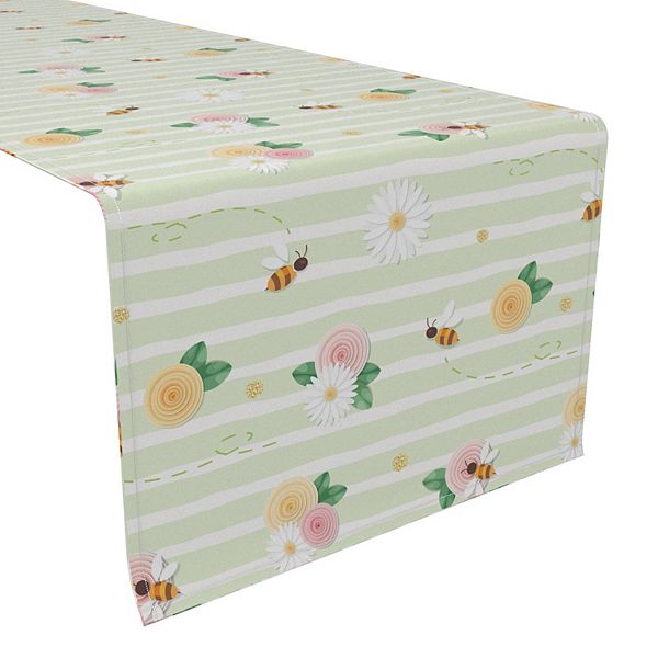 Table Runner, 100% Cotton, 16x108", Springtime Floral Stripe Fabric Textile Products