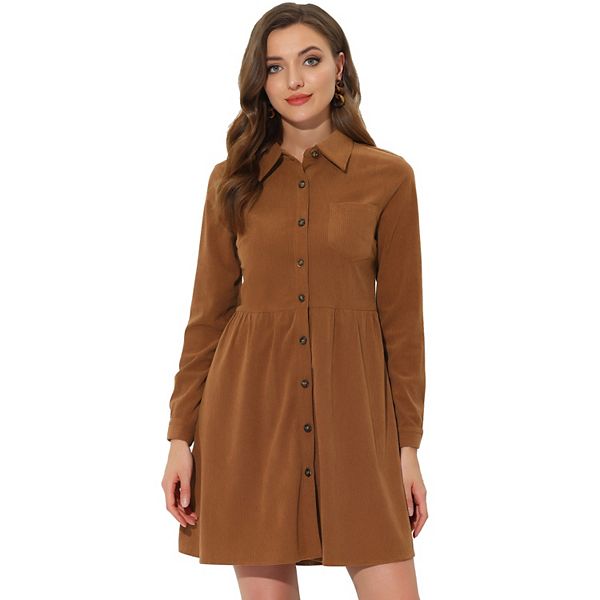 Women's Button Down Corduroy Shirt Dresses Allegra K