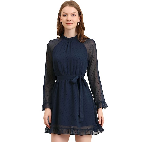 Women's Heart Bell Sleeve Elastic Waist Ruffled Chiffon Mini Dress Allegra K