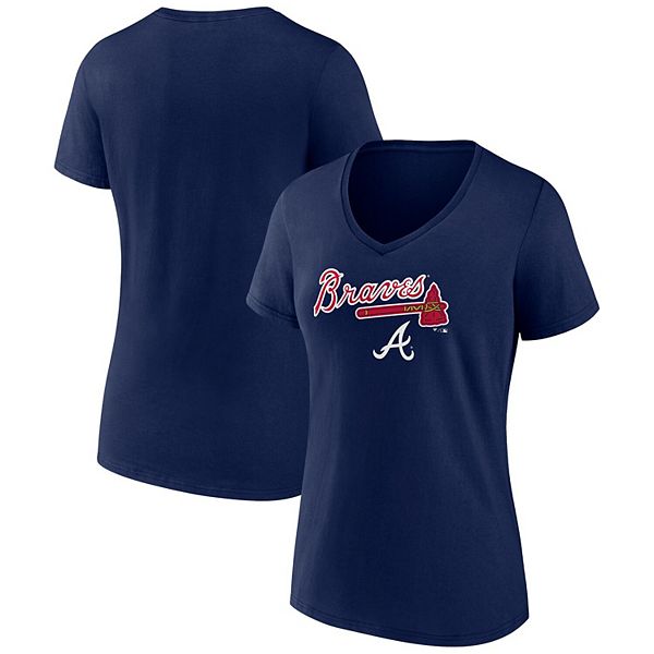 Женская футболка Fanatics Branded с графикой Atlanta Braves и V-образным вырезом, 100% хлопок Fanatics