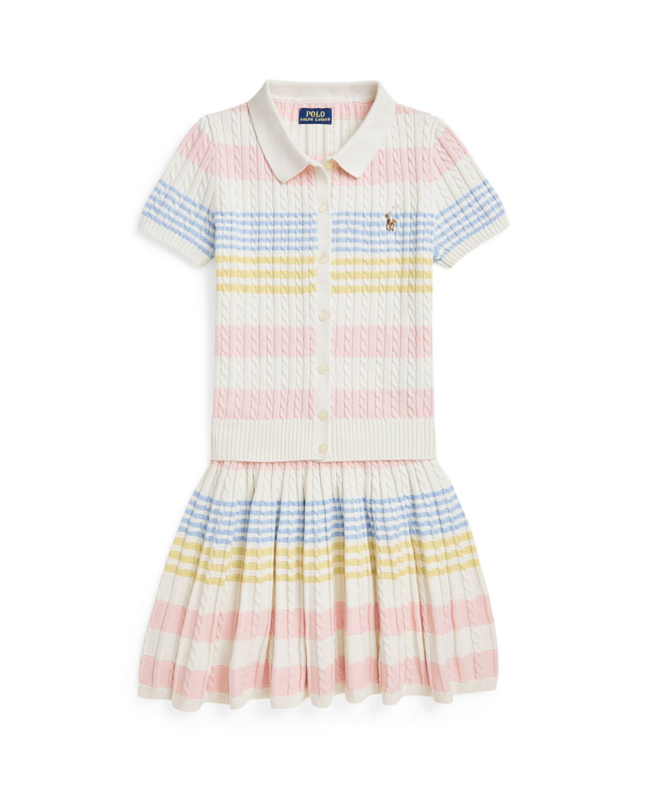 Big Girls Striped Cotton Cardigan and Skirt Set Polo Ralph Lauren