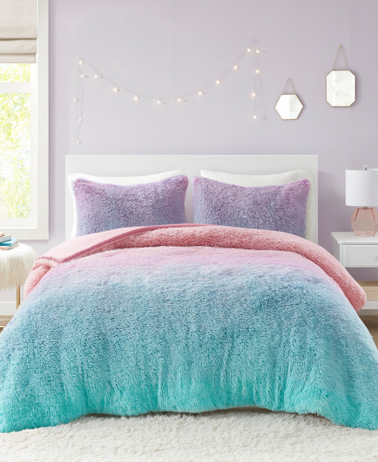 Primrose Ombre Shaggy Faux Fur 3-Piece Comforter Set, Full/Queen Mi Zone