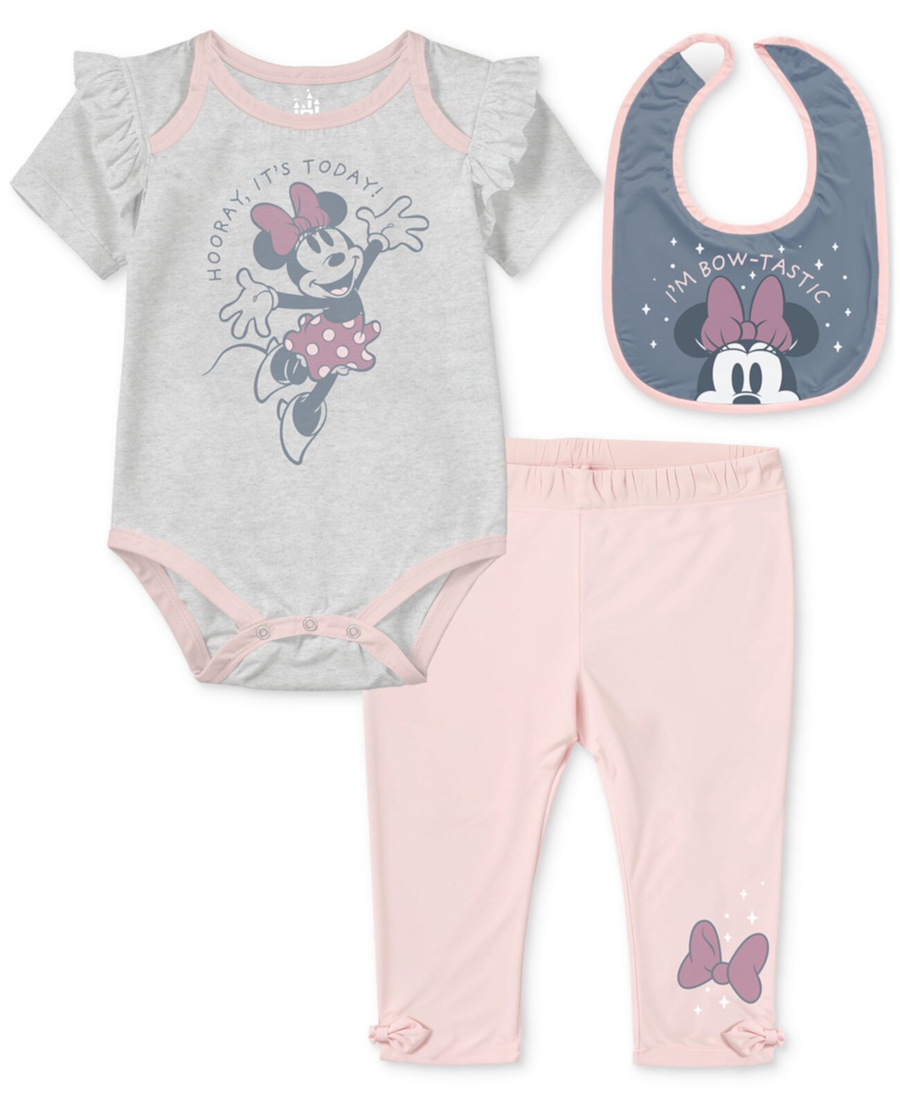 Baby Minnie Mouse Bib, Short-Sleeve Bodysuit & Pants, 3-Piece Set Disney