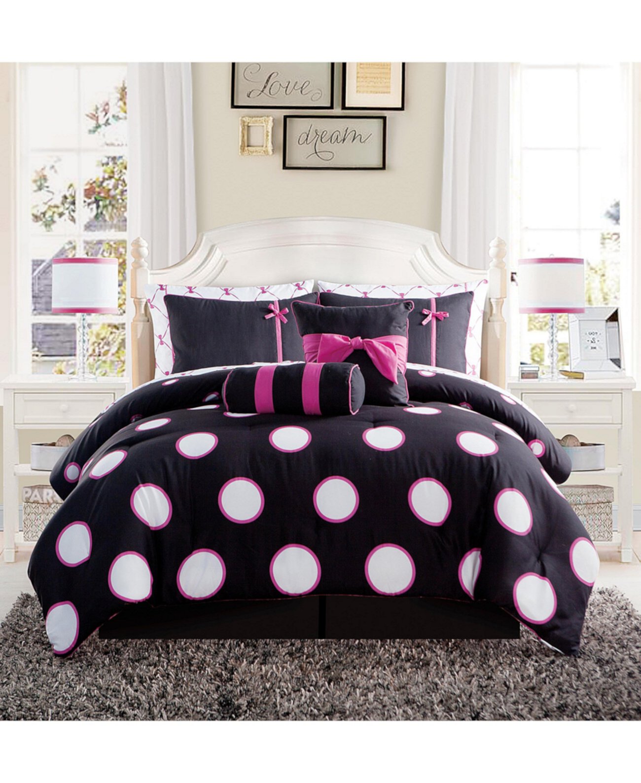 Sophie Polka Dot Bed in a Bag 10 Piece Comforter Set, Full Vcny Home