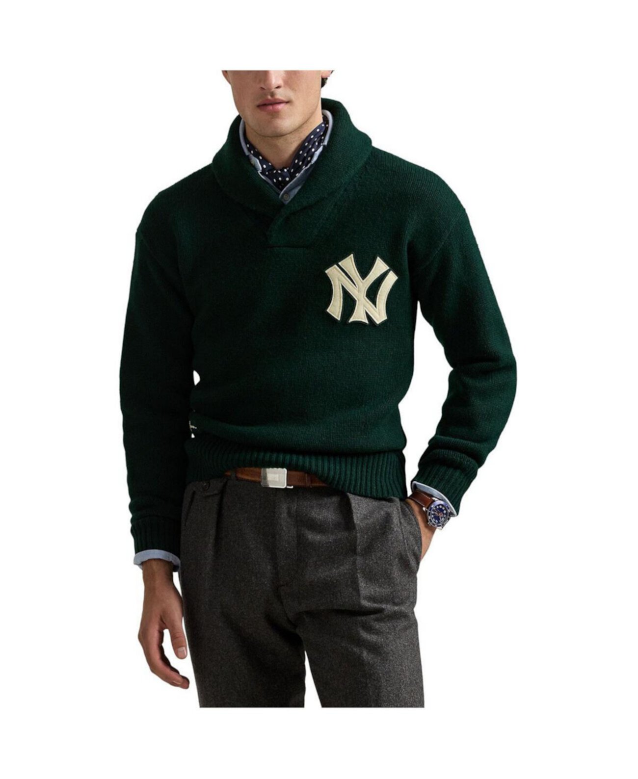 Мужской пуловер New York Yankees Cooperstown Collection зеленого цвета с классическим дизайном и вышивкой Polo Ralph Lauren