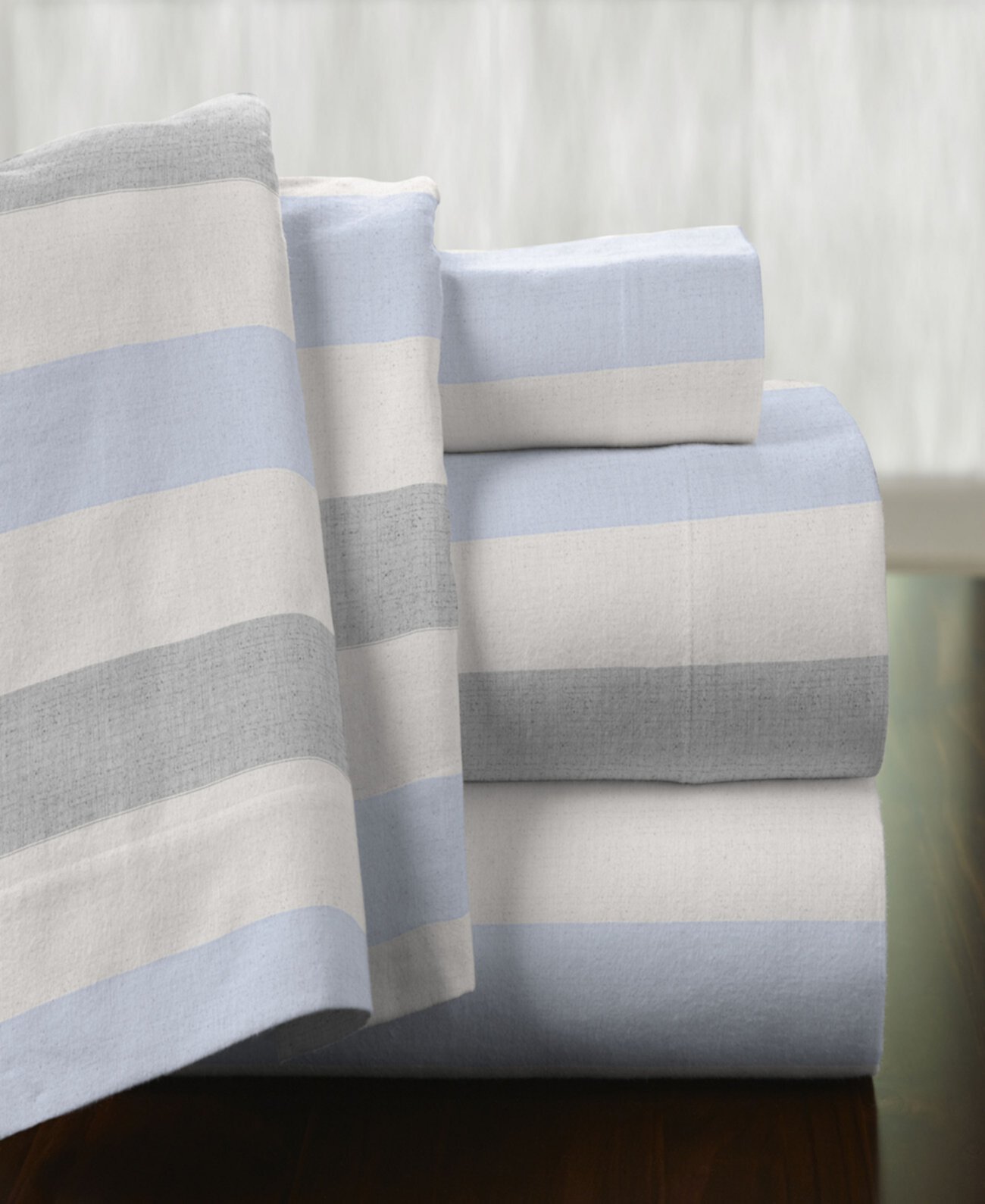 Savannah Stripe Superior Weight Cotton Flannel Sheet Set, Full Pointehaven