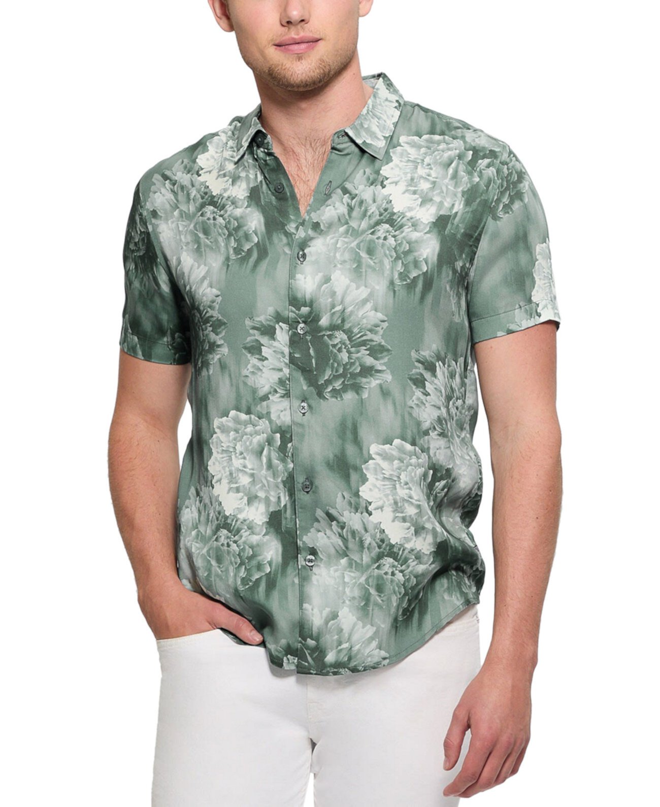 Men's Wayco Floral-Print Short-Sleeve Shirt Guess