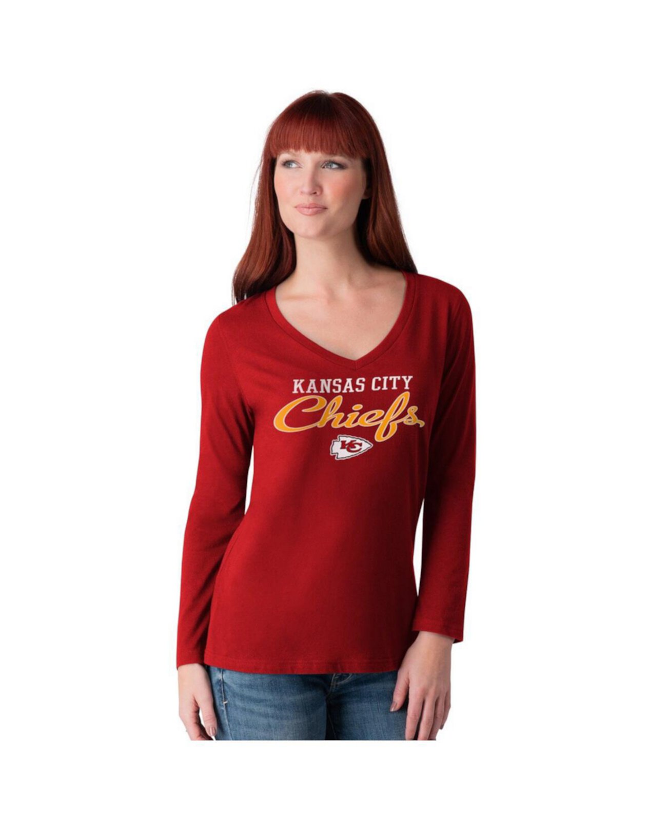 Women's Red Kansas City Chiefs Post Season Long Sleeve V-Neck T-Shirt G-Iii