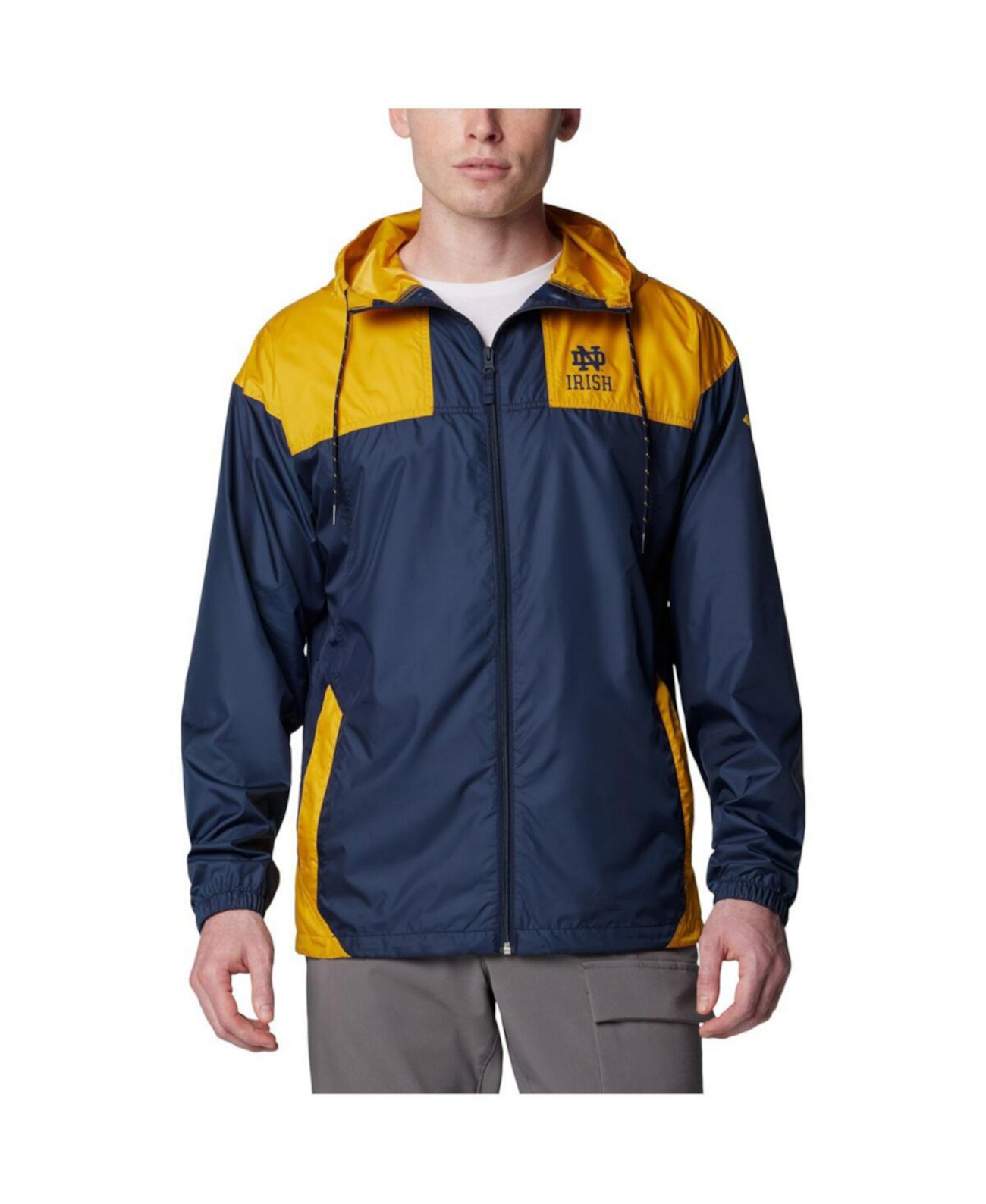 Men's Navy Notre Dame Fighting Irish Flash Challenger II Omni-Shade Full-Zip Hoodie Windbreaker Jacket Columbia